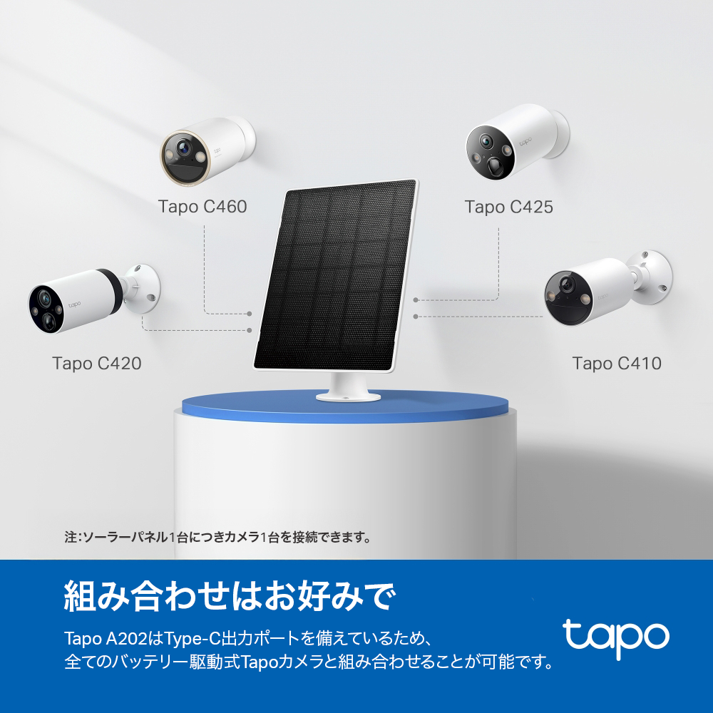 Tapo バッテリー式カメラ用ソーラーパネル 360°調節 Tapo A202