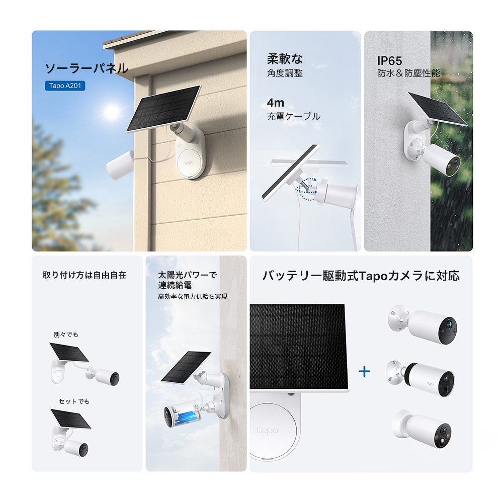 Tapo バッテリー式カメラ用ソーラーパネル 360°調節 Tapo A201