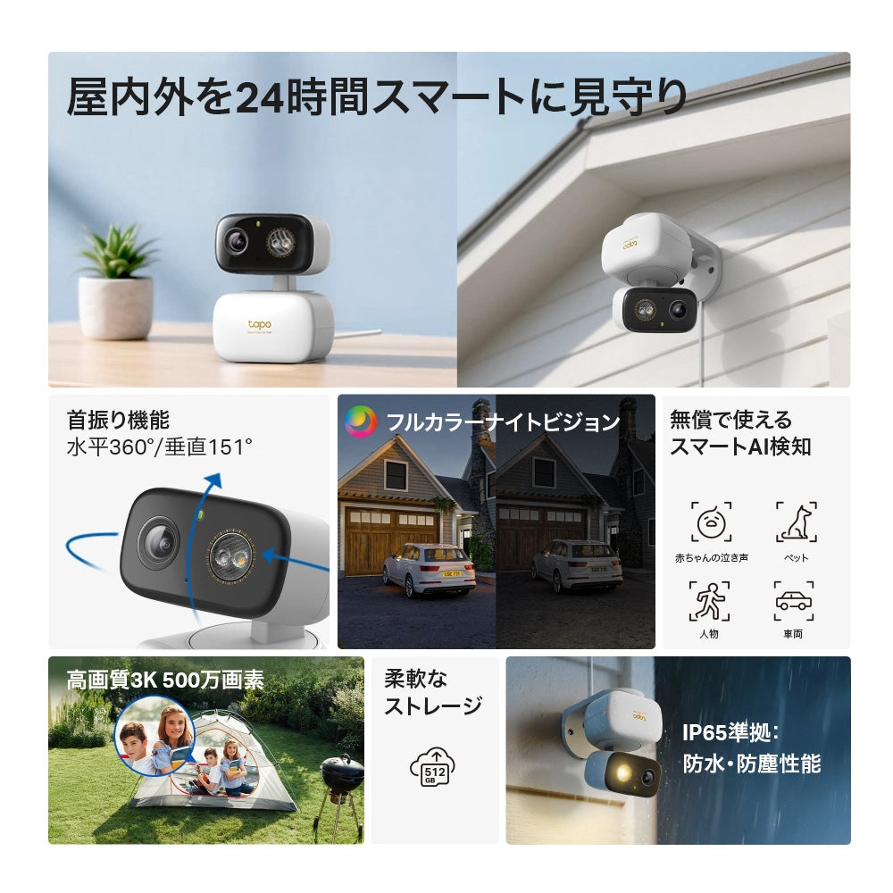 Tapo 見守りカメラ 3K 5MP 360°首振り Tapo C236