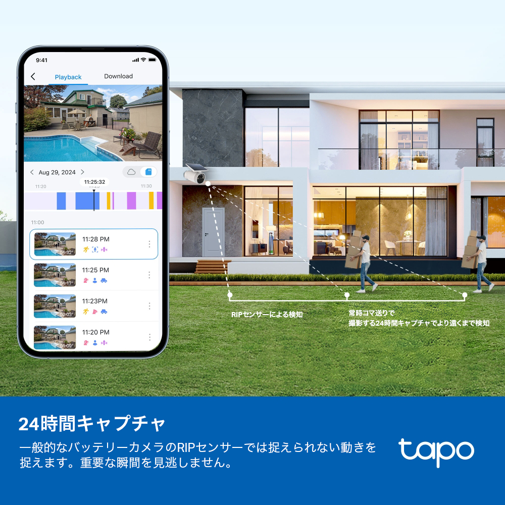 Tapo 4K 8MP ソーラーパネル一体型 フルワイヤレス防犯カメラ Tapo C465