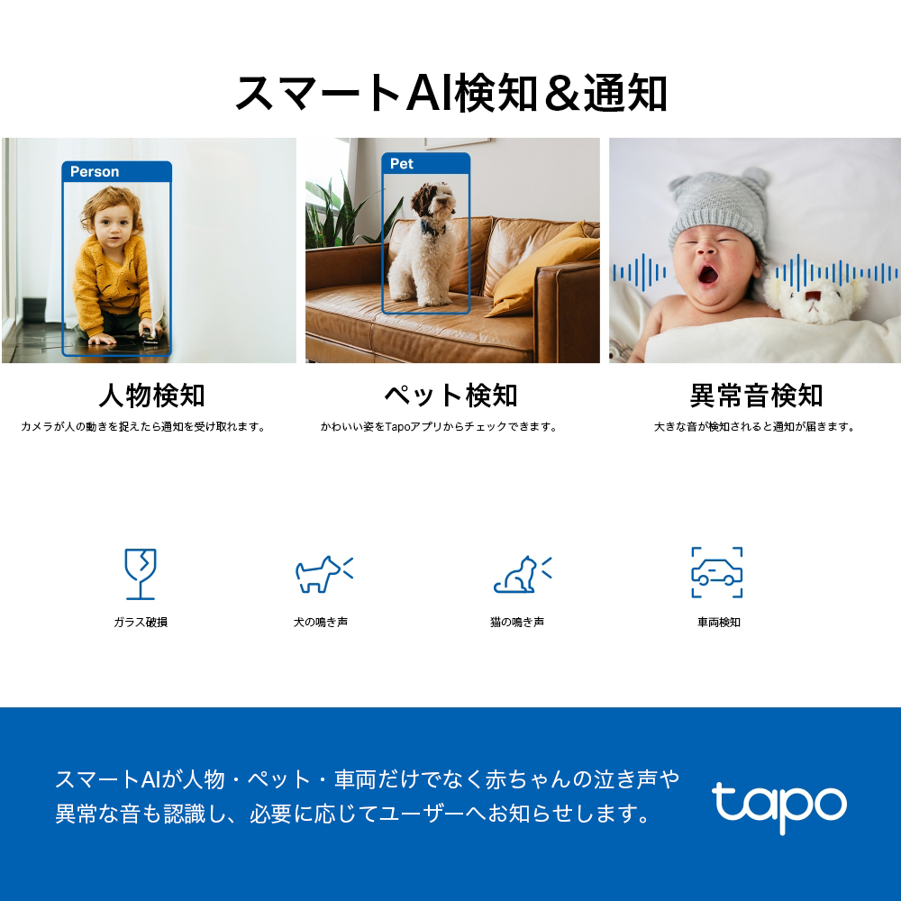 Tapo 屋内見守りカメラ 2K QHD 4MP ドーム型 Tapo C220