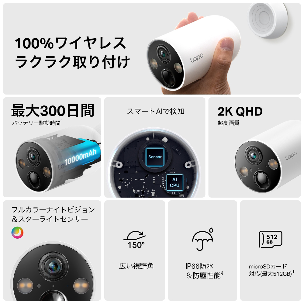 Tapo 防犯カメラ 屋外屋内 マグネット 2K QHD 4MP Tapo C425