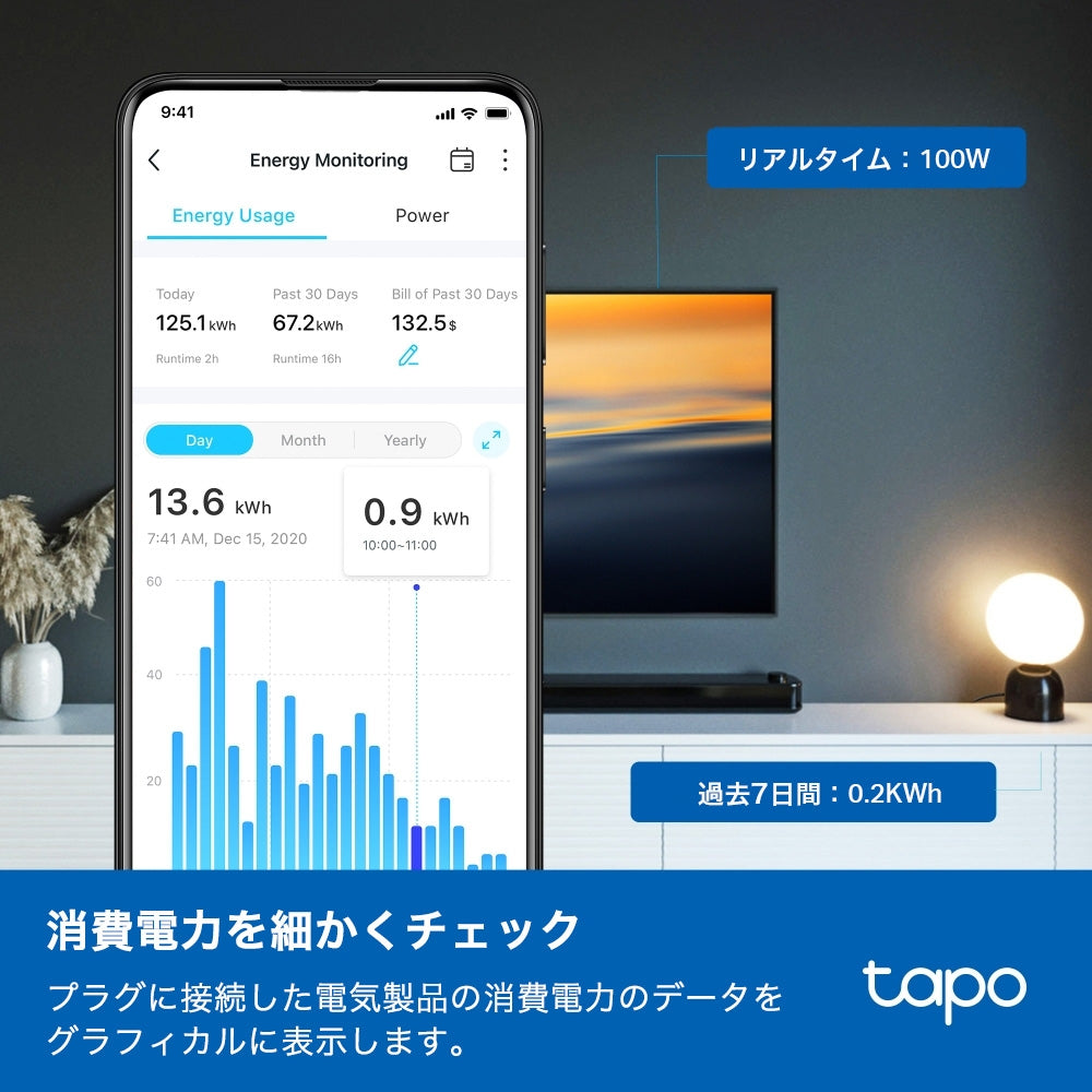 Tapo 電力モニタリング機能付き ミニスマートWi-Fiプラグ P110M