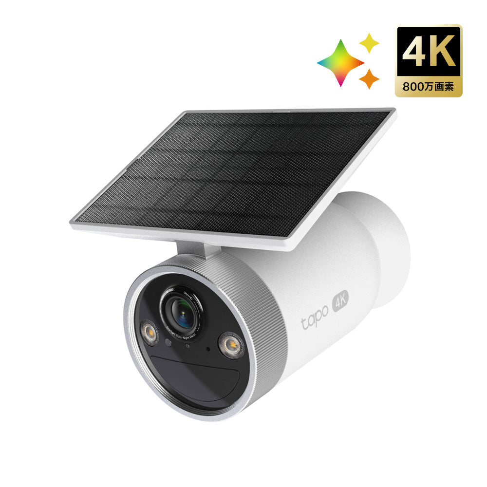 Tapo 4K 8MP ソーラーパネル一体型 フルワイヤレス防犯カメラ Tapo C465